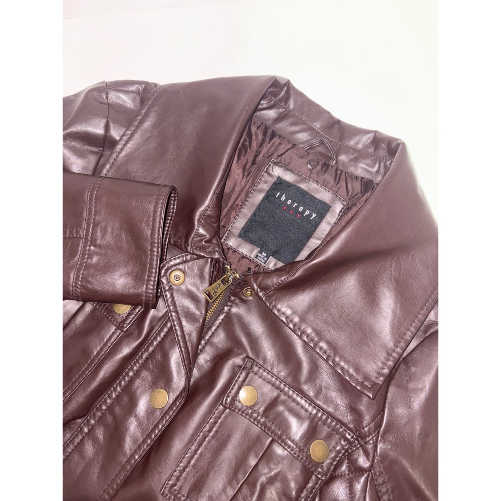 Therapy Faux Leather Brown Quilted Moto Jacket Women's Medium